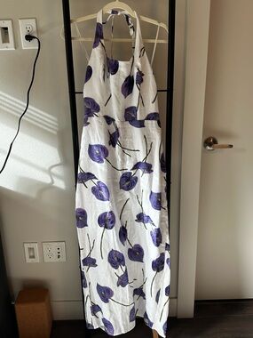 White Halter Maxi Dress with Purple Floral Print (NWT)